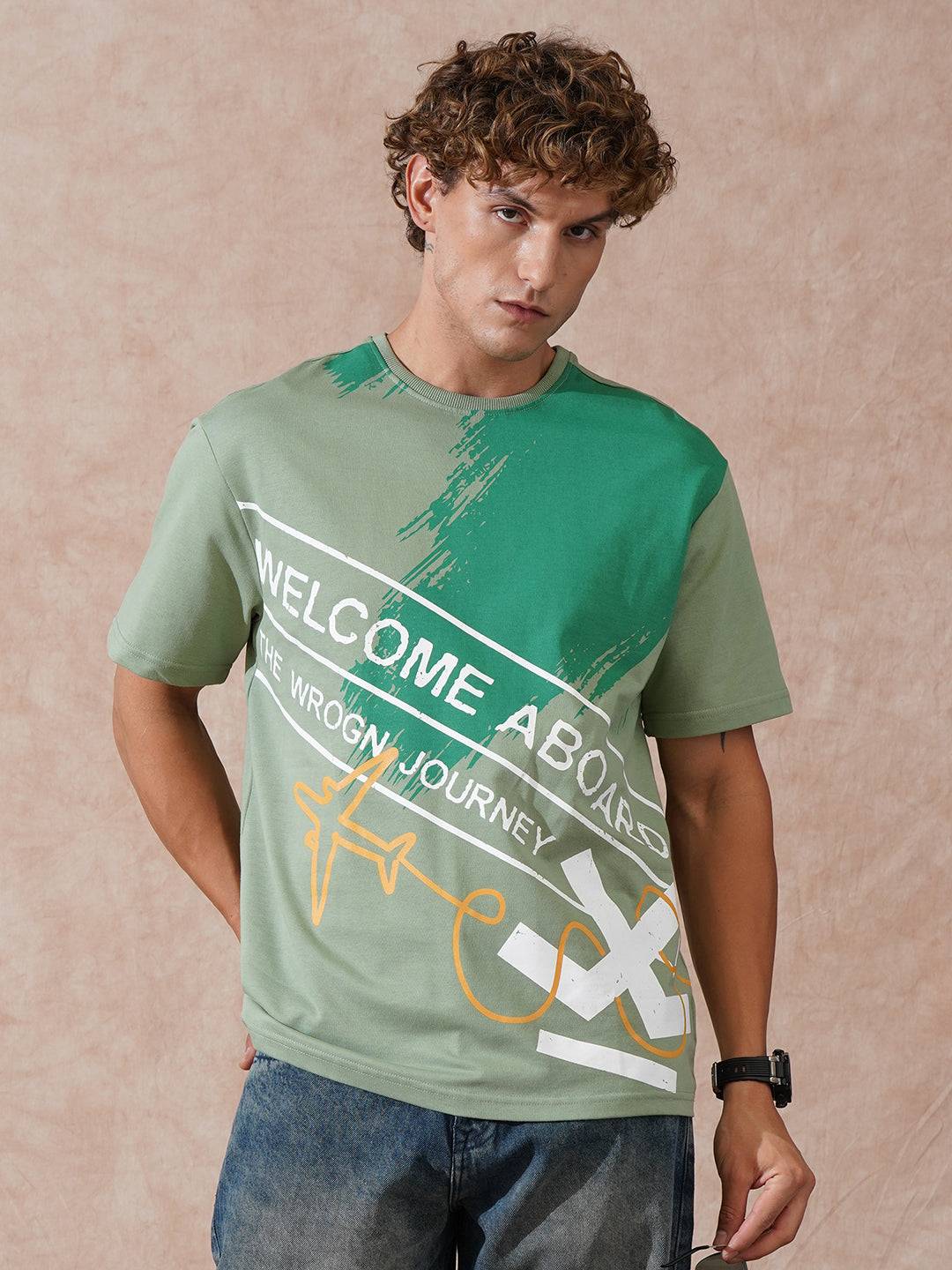 Panel Printed Oversized Fit T-Shirt | Green