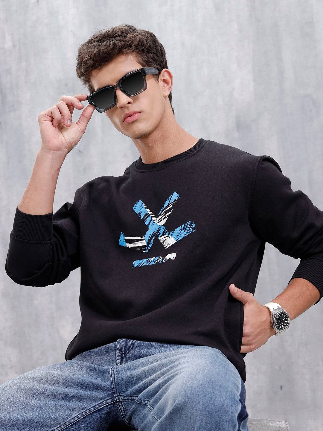 Men's Casual Branded Comfort Fit Sweatshirt | Black