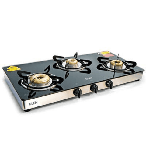 Glen Cooktop, 1037 GT BB Blk 3 Burner 72 cm Manual Ignition Glass Top Brass Burners 3 Medium Gas Stove (Black) Buy at only ₹4290