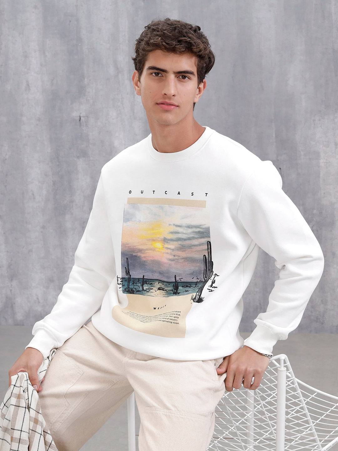 Men's Casual Graphic Printed Sweatshirt | White