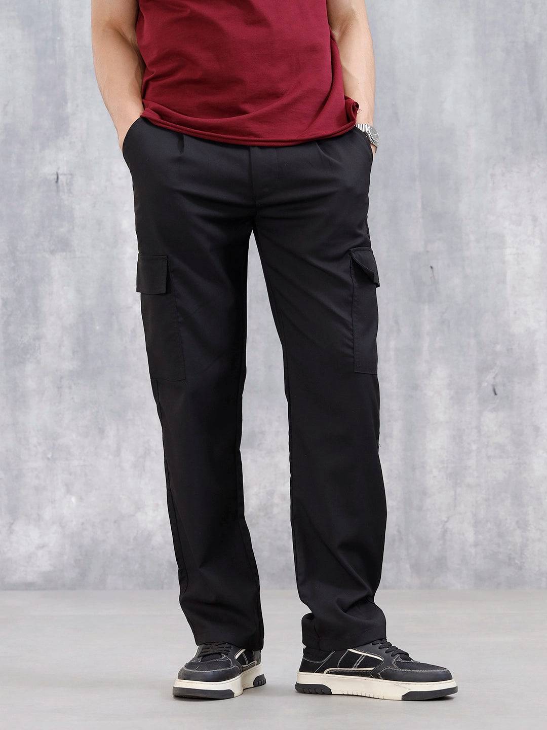 Men's Casual Loose Fit Cargo Trousers | Black