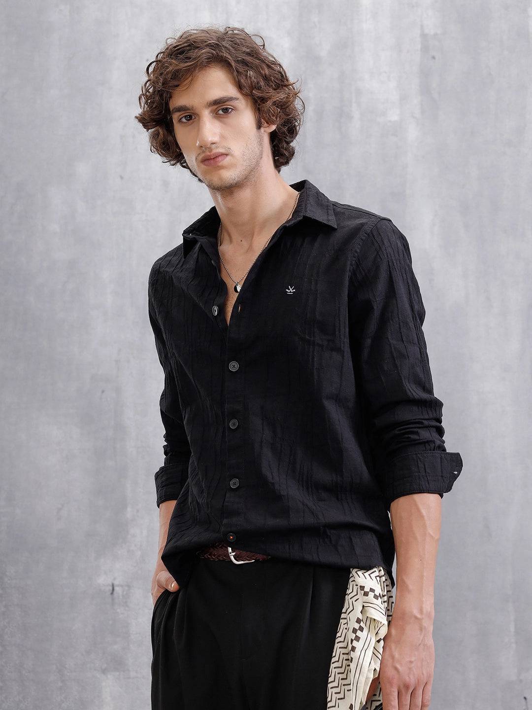 Textured Full Sleeve Shirt | Black