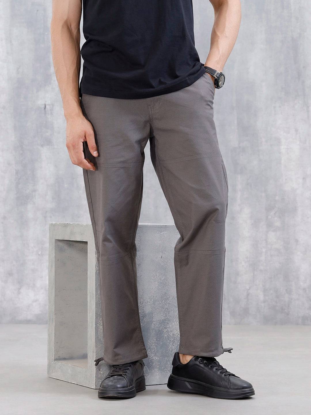 Men's Casual Loose Fit Cut&Sew Trousers  | Dark Grey