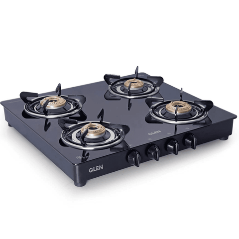Glen Cooktop, 1043 GT HF BB DT AI, 4 Burner Auto Manual Ignition Glass Top Brass Burner 1 Big + 2 Medium + 1 small Gas Stove (Black) Buy only at ₹14295