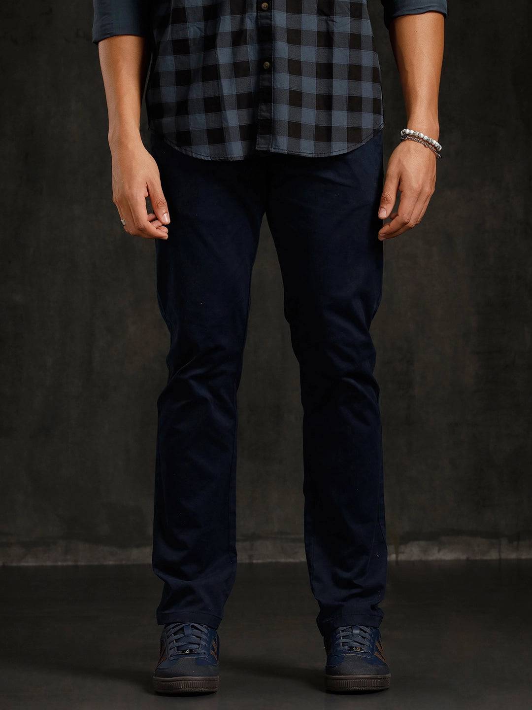 Cotton Blend Chino Trouser  | Navy Blue