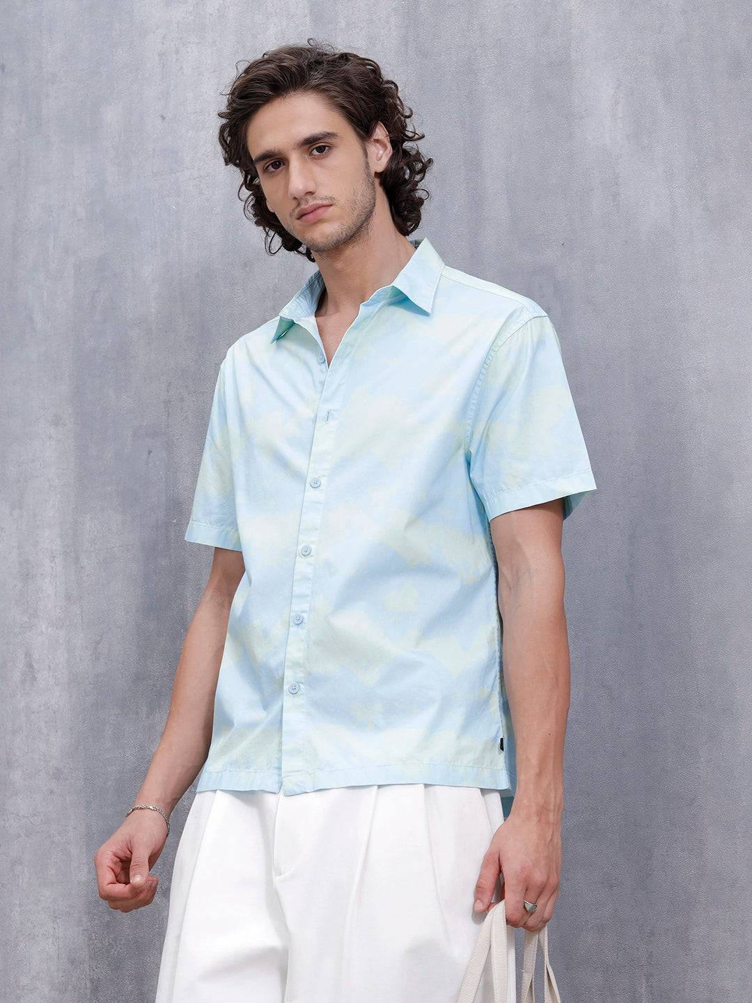 Pastel Aop Printed Comfort Fit Spread Collar Shirt | Blue