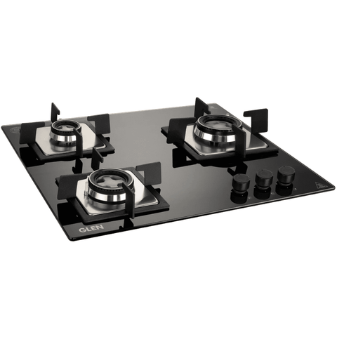 Glen Hob, 1063 SQ DB, 3 Burner 60 cm Auto Toughened Glass Top Full Brass Burners 1 Medium + 1 small +1 High Flame (Black) Buy at only ₹14599