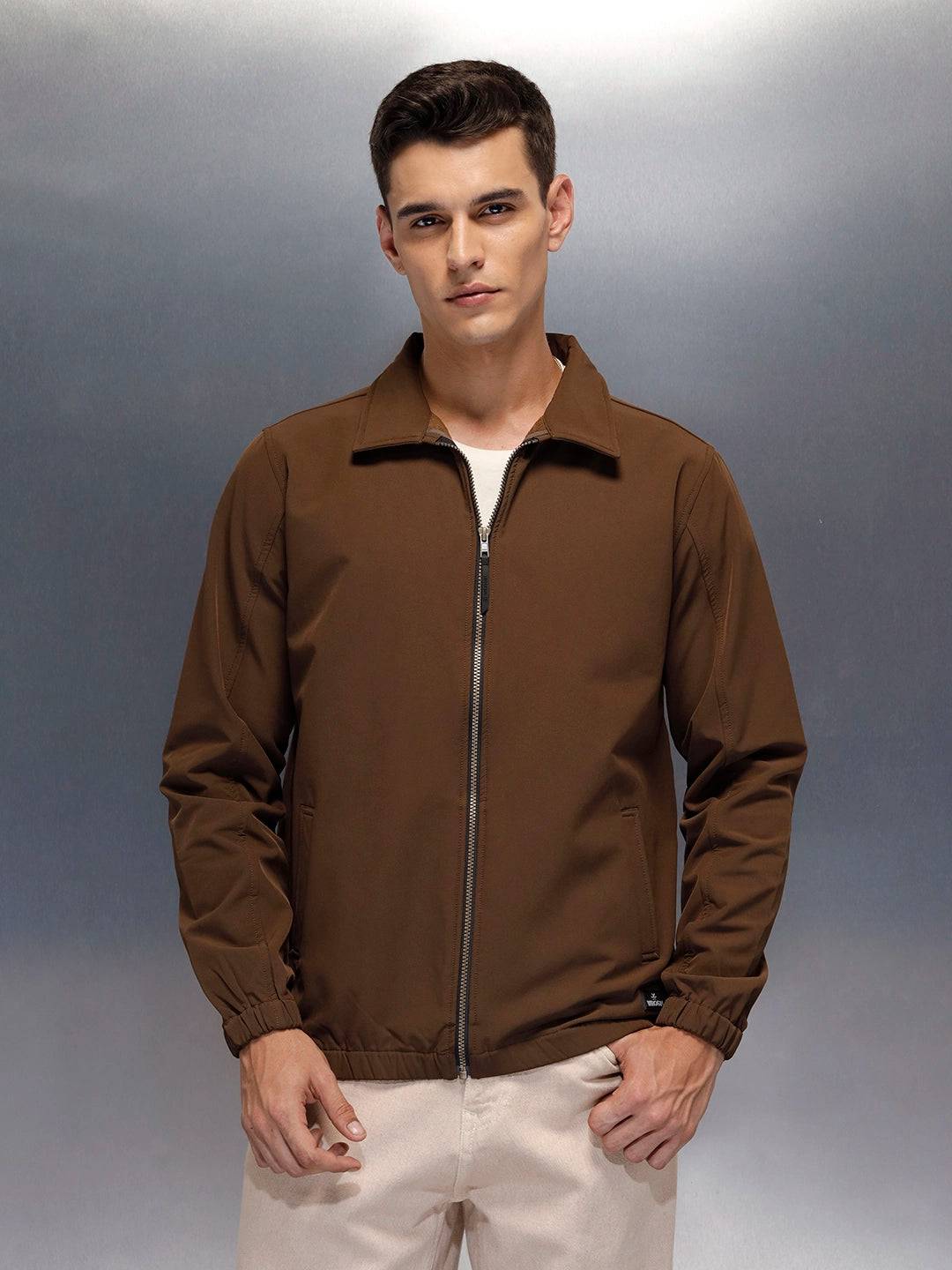 Men's Regular Fit Zip-up Jacket  | Brown