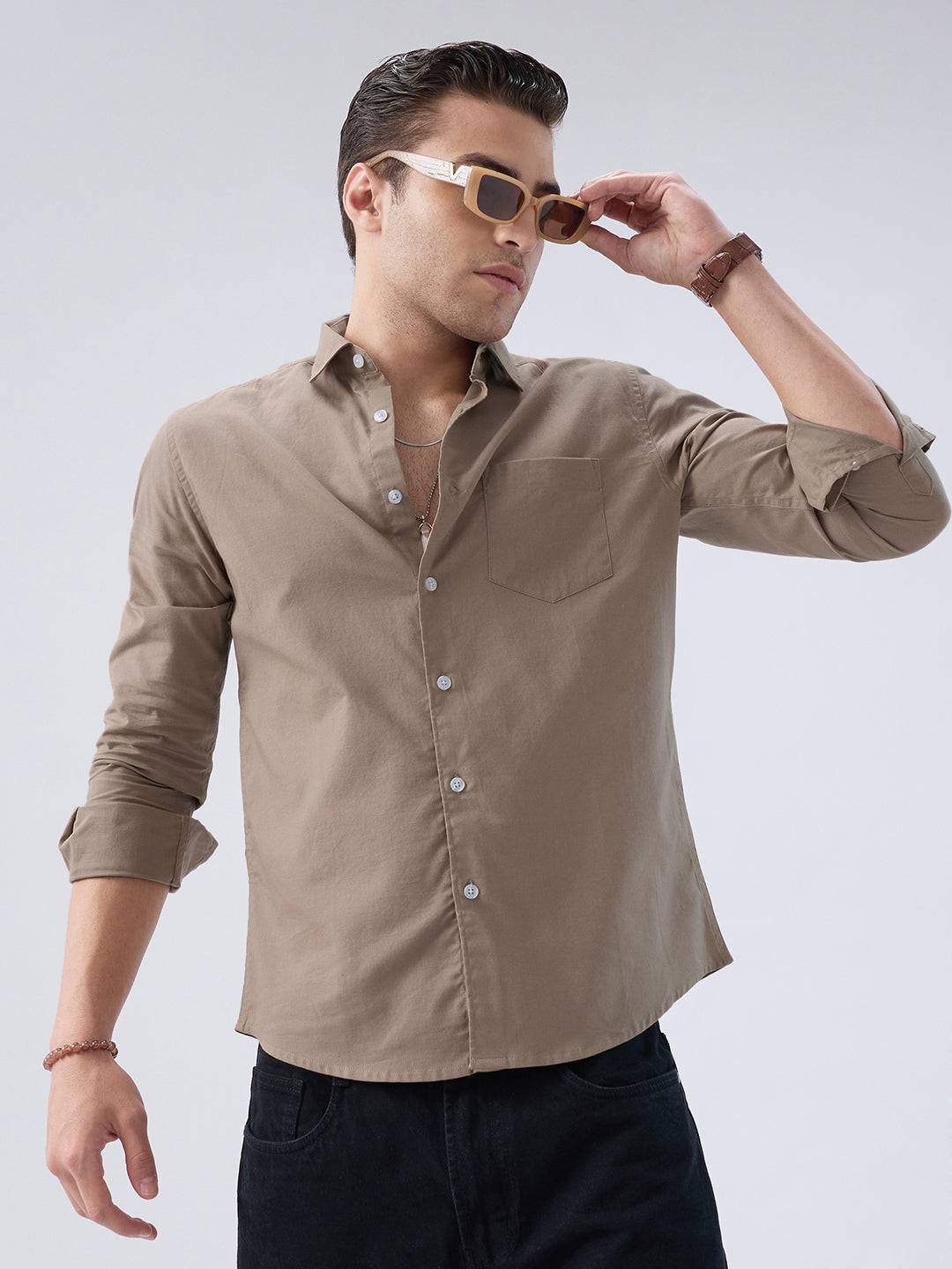 Classic Khaki Slub Weave Everyday Shirt Buy only at ₹659