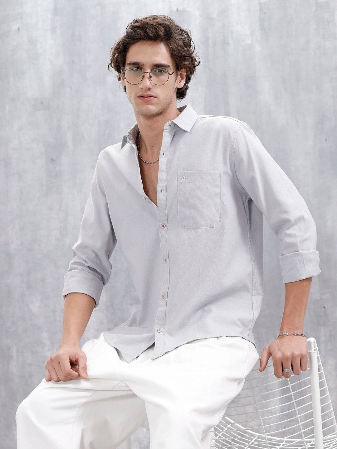 Classic Solid Slim Fit Casual Shirt | Grey