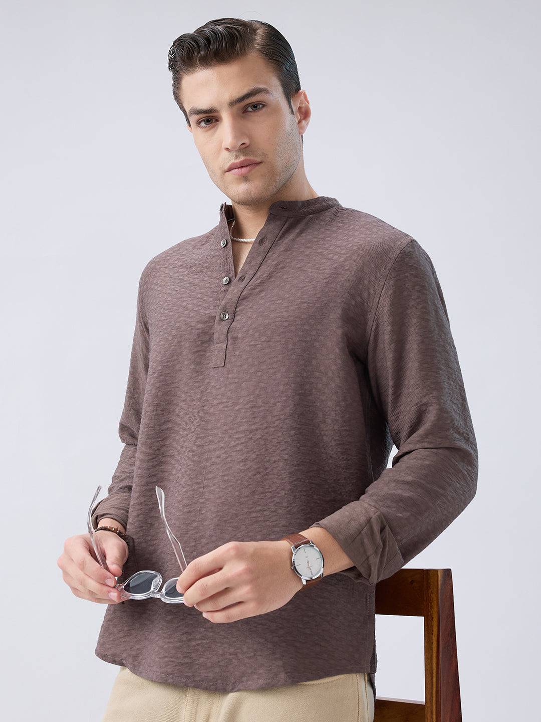 Refined Bark Brown Textured Kurta Buy only at ₹759