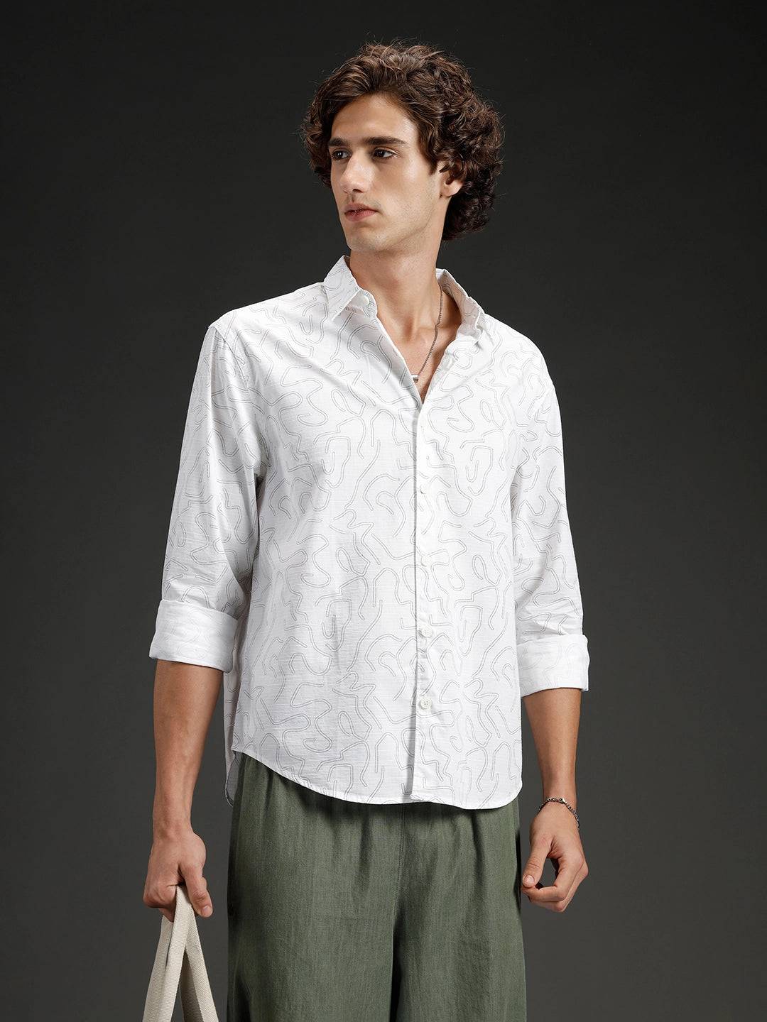 Abstarct aop printed casual comfort fit shirt | White