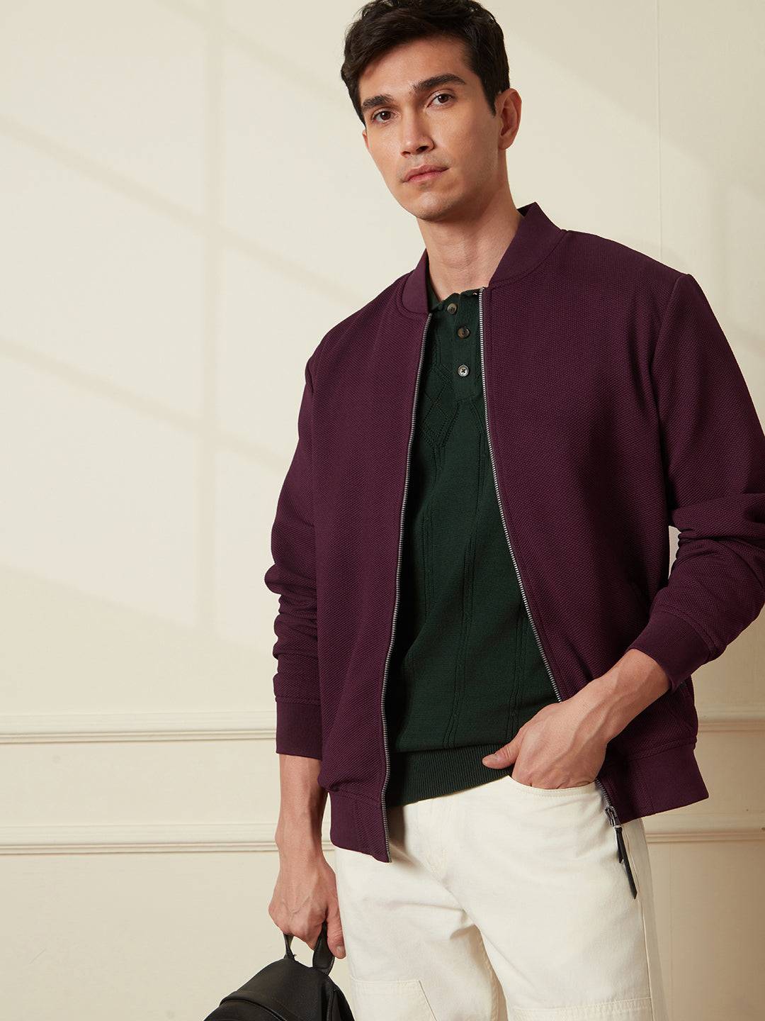 Solid Casual Wine Jacket
