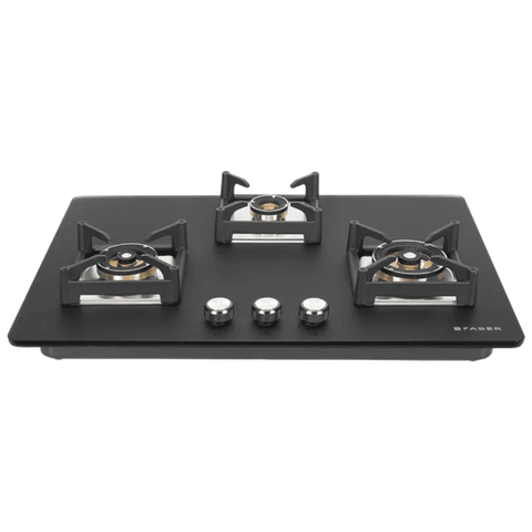 Faber Hob BELLA HT753 BR AI, 3 burner 75 cm Auto Ignition Glass Top Full Brass Burners 2 Medium + 1 Small with Flame Failure Device (Black) Buy only at ₹25599