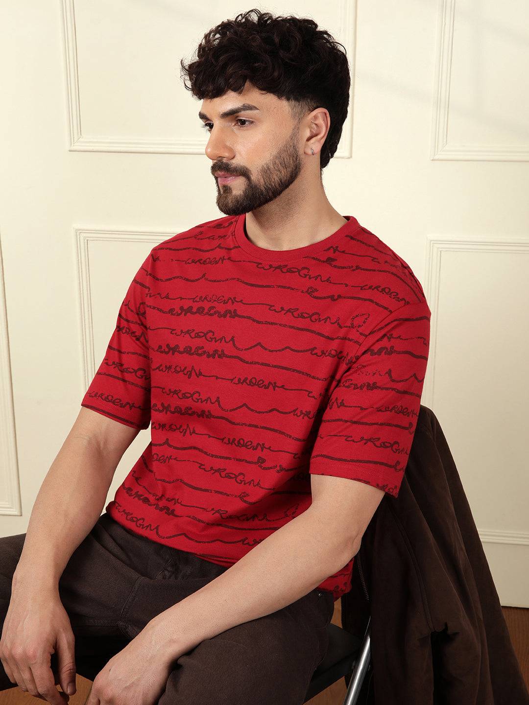 Typographic Red Crew Neck T-Shirt