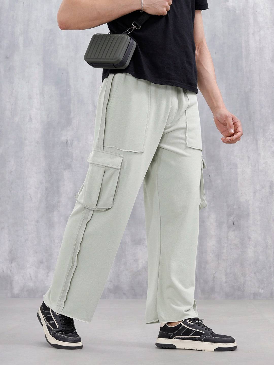 Casual Raw Edged Cargo Pants For Men | Light Green