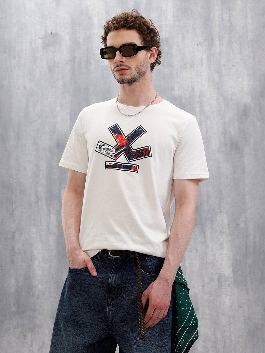 Bandana Logo Printed Slim Fit T-Shirt | White