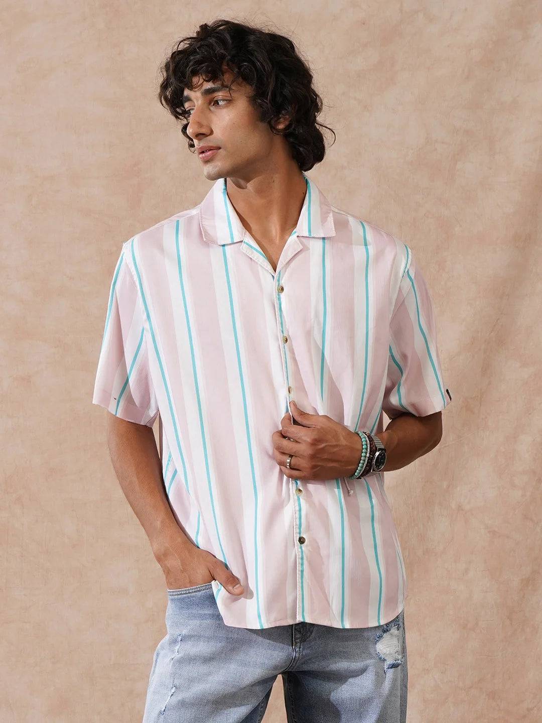 Striped Micro Cord Texture Shirt | Pink