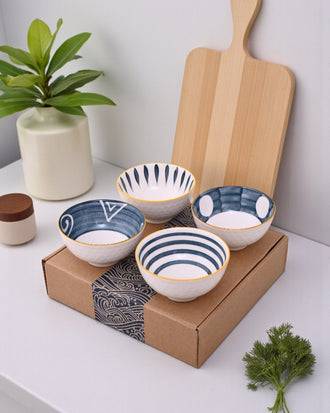Sapphire Lines Ceramic Katori - Set Of 4