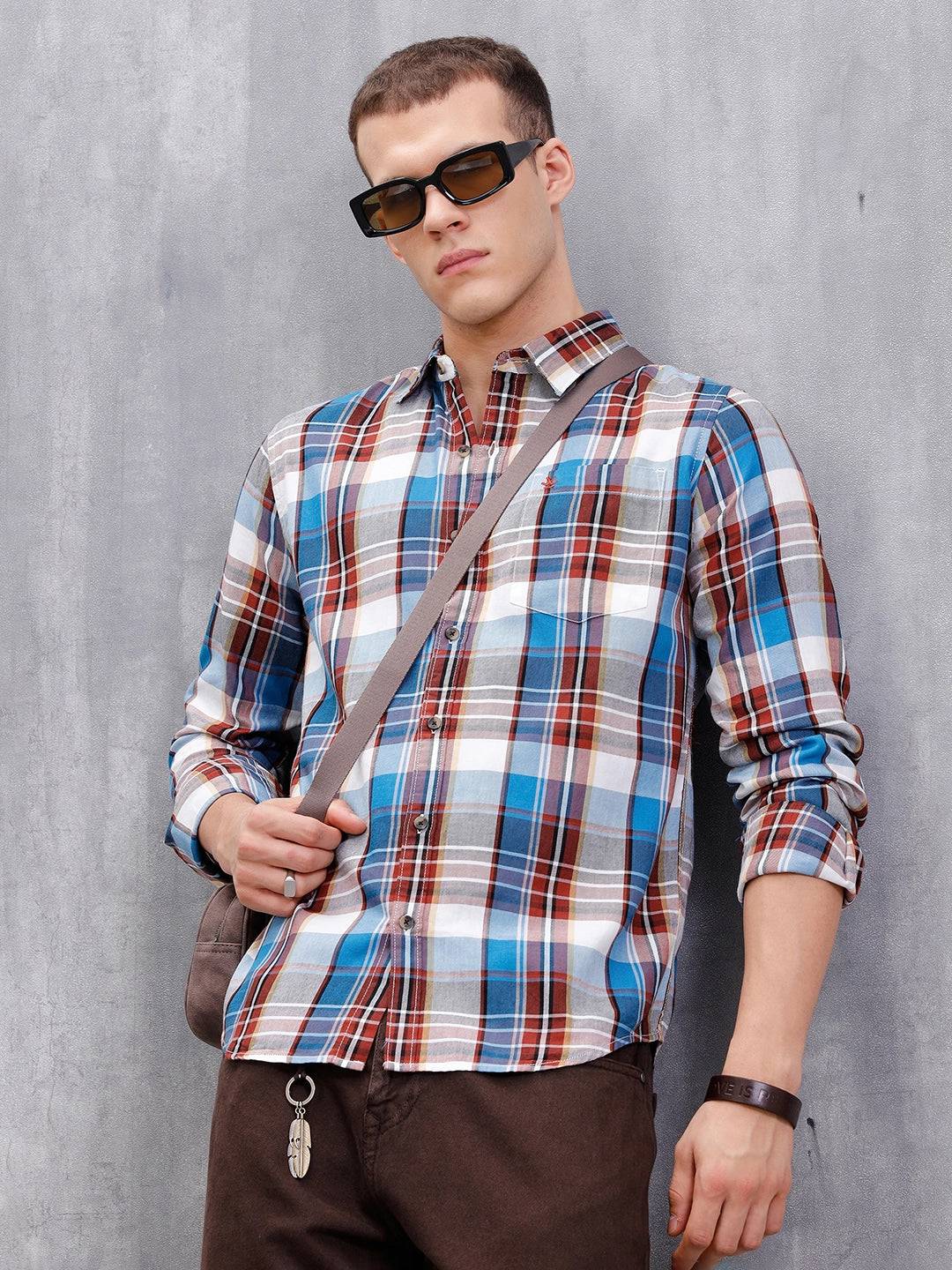 Checkered Full Sleeve Slim Fit Shirt | Blue