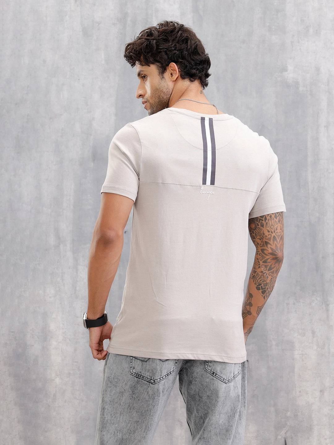 Hd Logo Printed Regular Fit T-shirt with Cut And Sew At Back | Grey