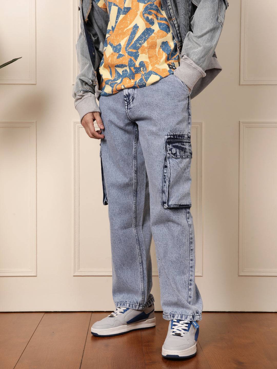 Loose Fit Superstone Denim Cargo | Light Blue