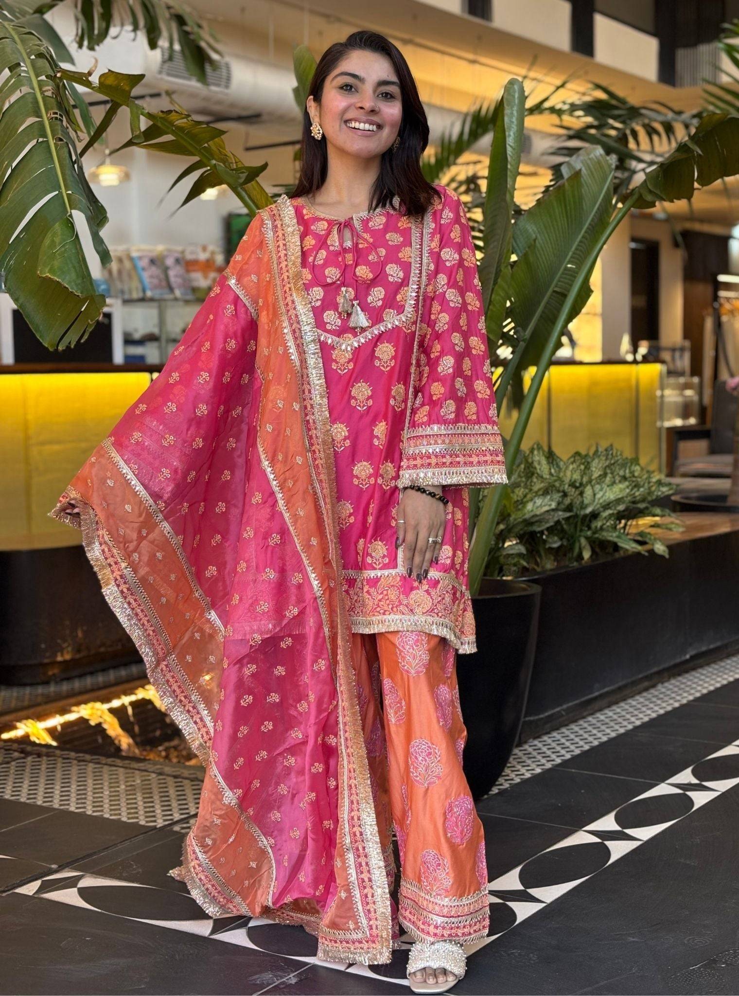 Aphinya Pima Satin Fuschia Kurta Set