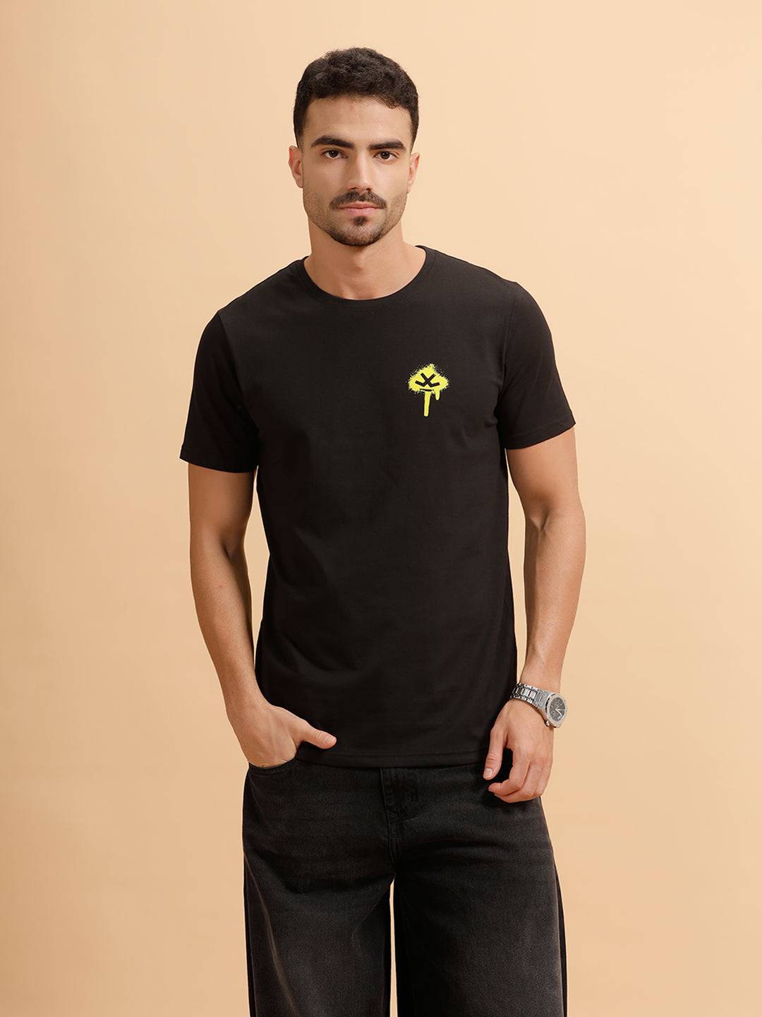 Sprayed Logo Printed T-Shirt | Black