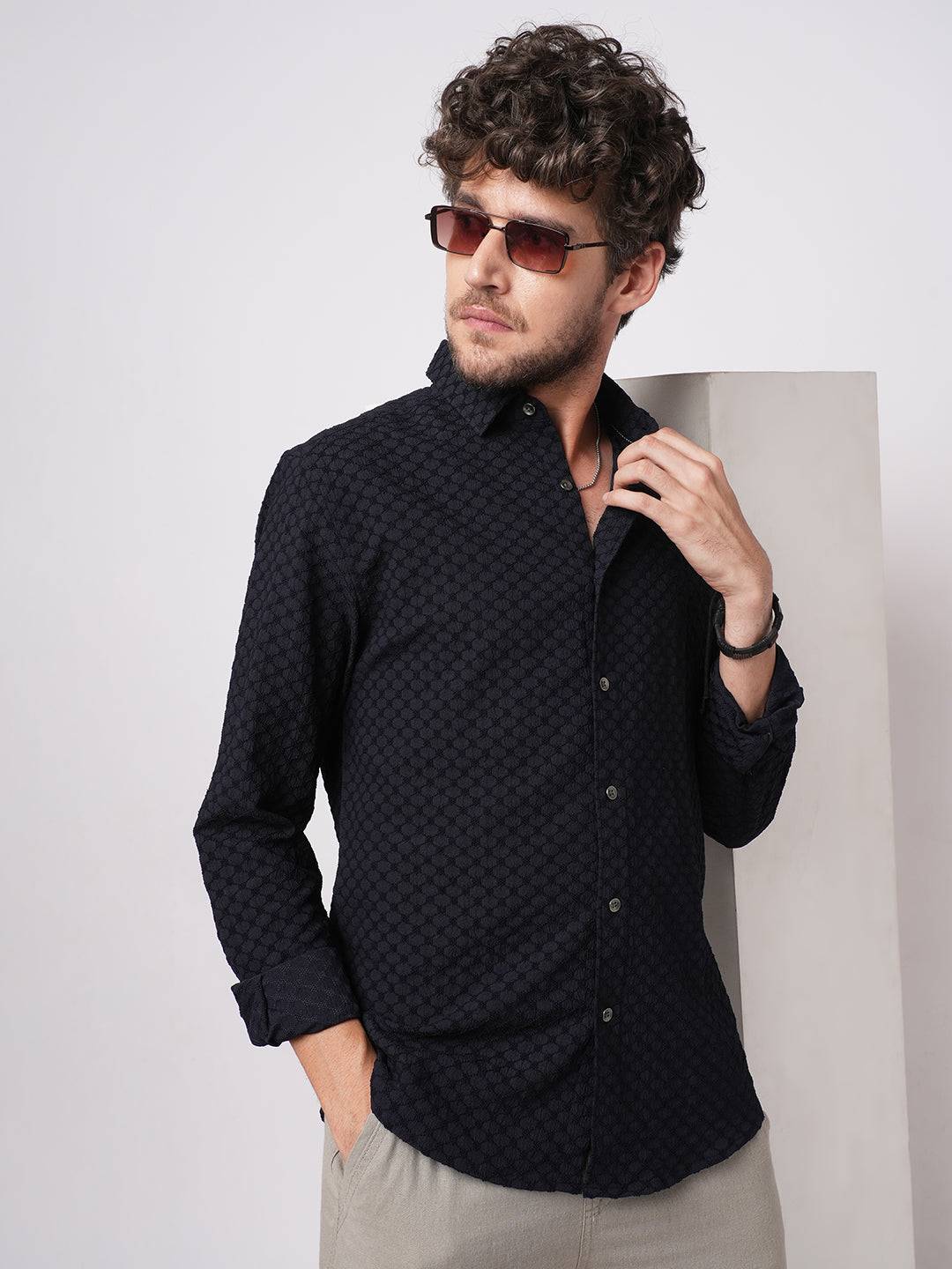 Classic Navy Textured Shirt Buy only at ₹659