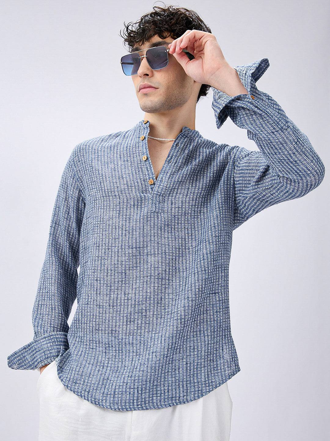 Blue Mini Square Detail Weave Kurta Buy only at ₹699