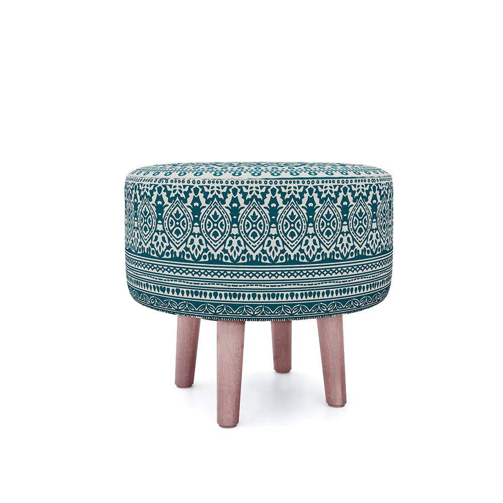 Tulum Printed Ottoman - Eva Teal