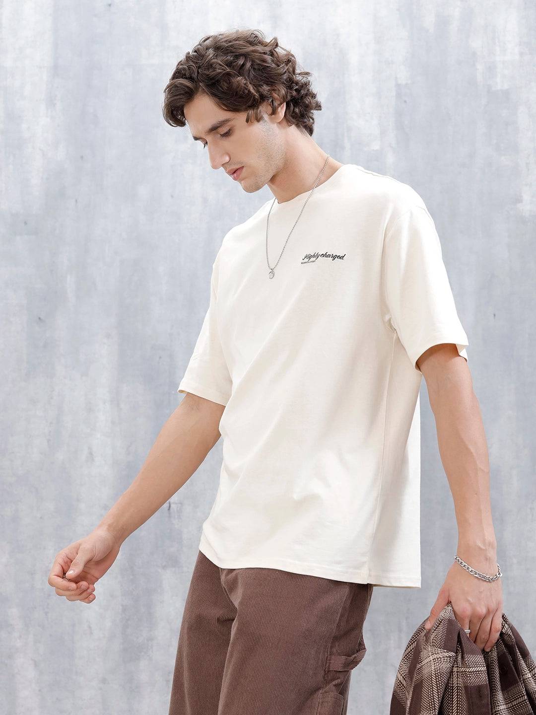 Wrogn Embroidered T-Shirt For Men's | Beige