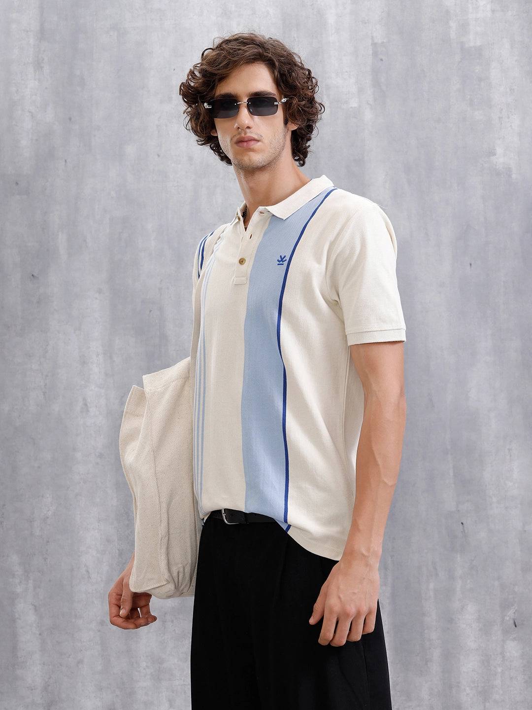 Yarn Dyed Striped Polo T-Shirt | Off White