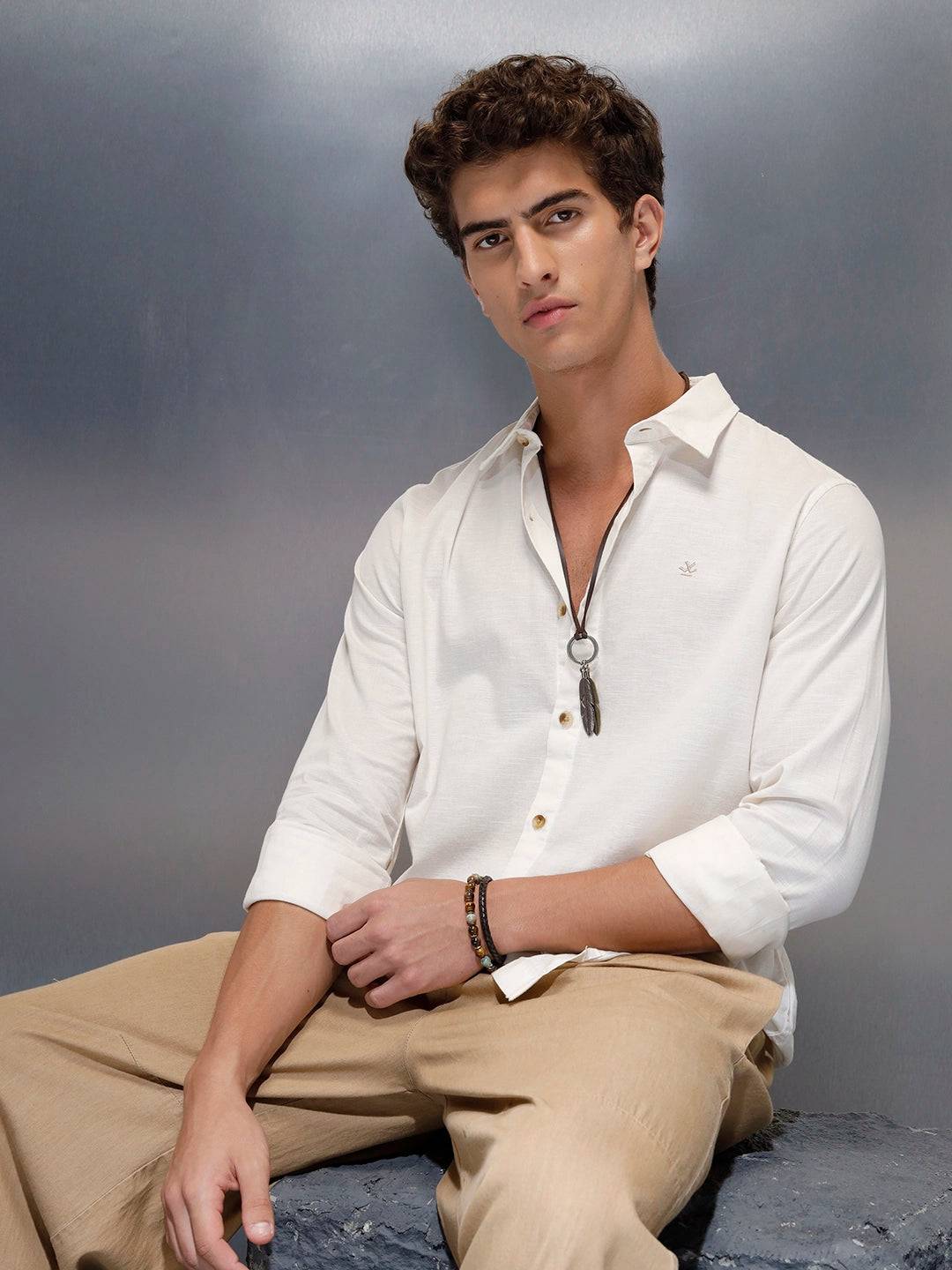 Tailored Slim Fit Casual Shirt for Men | Off White