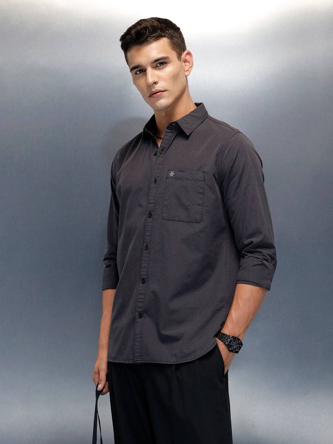 Wrogn Abstract Printed Comfort Fit Shirt | Dark Grey