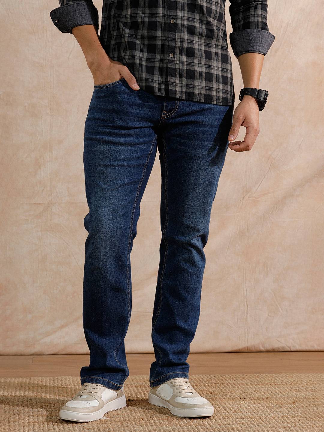 Casual Heavy Fade Straight Fit Jeans | Blue