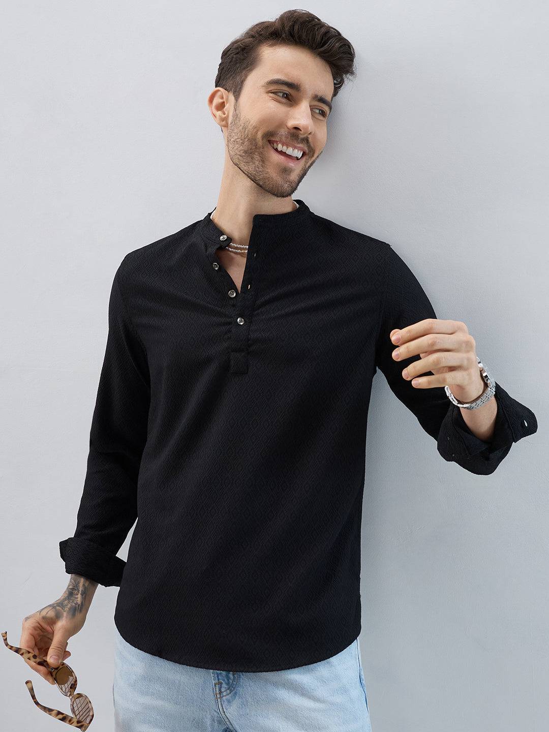 Midnight Black Diamond Textured Kurta Buy only at ₹699