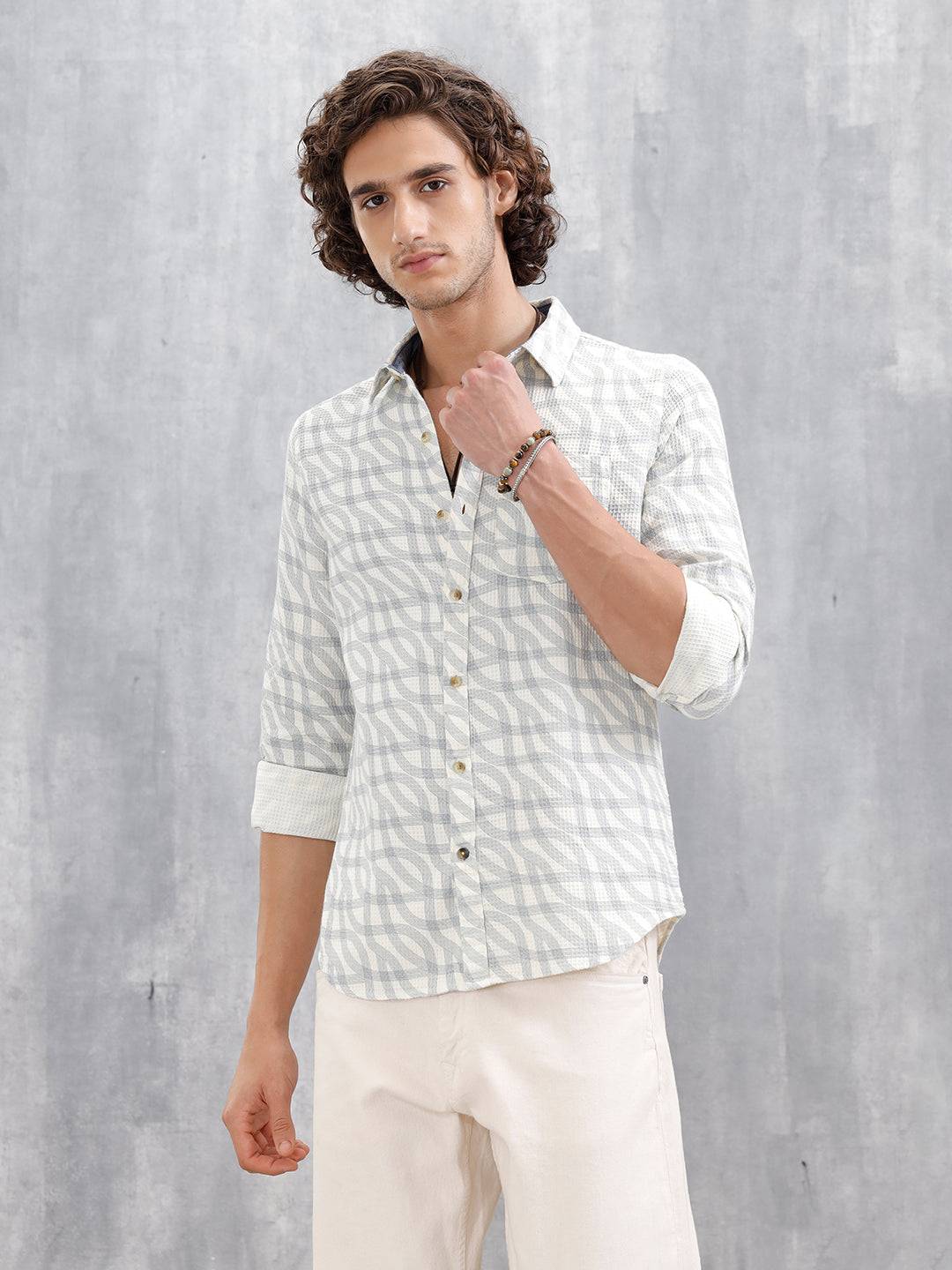 Textured Printed Slim Fit Shirt | Green