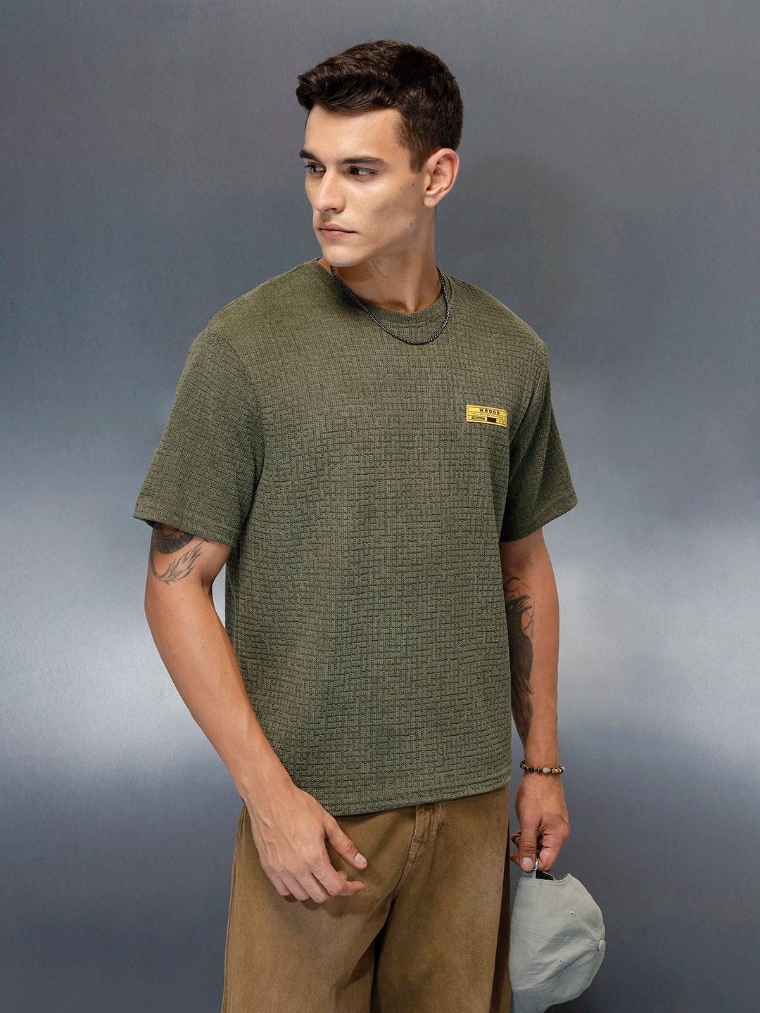 Textured Men's Casual Regualr Fit T-Shirt | Olive