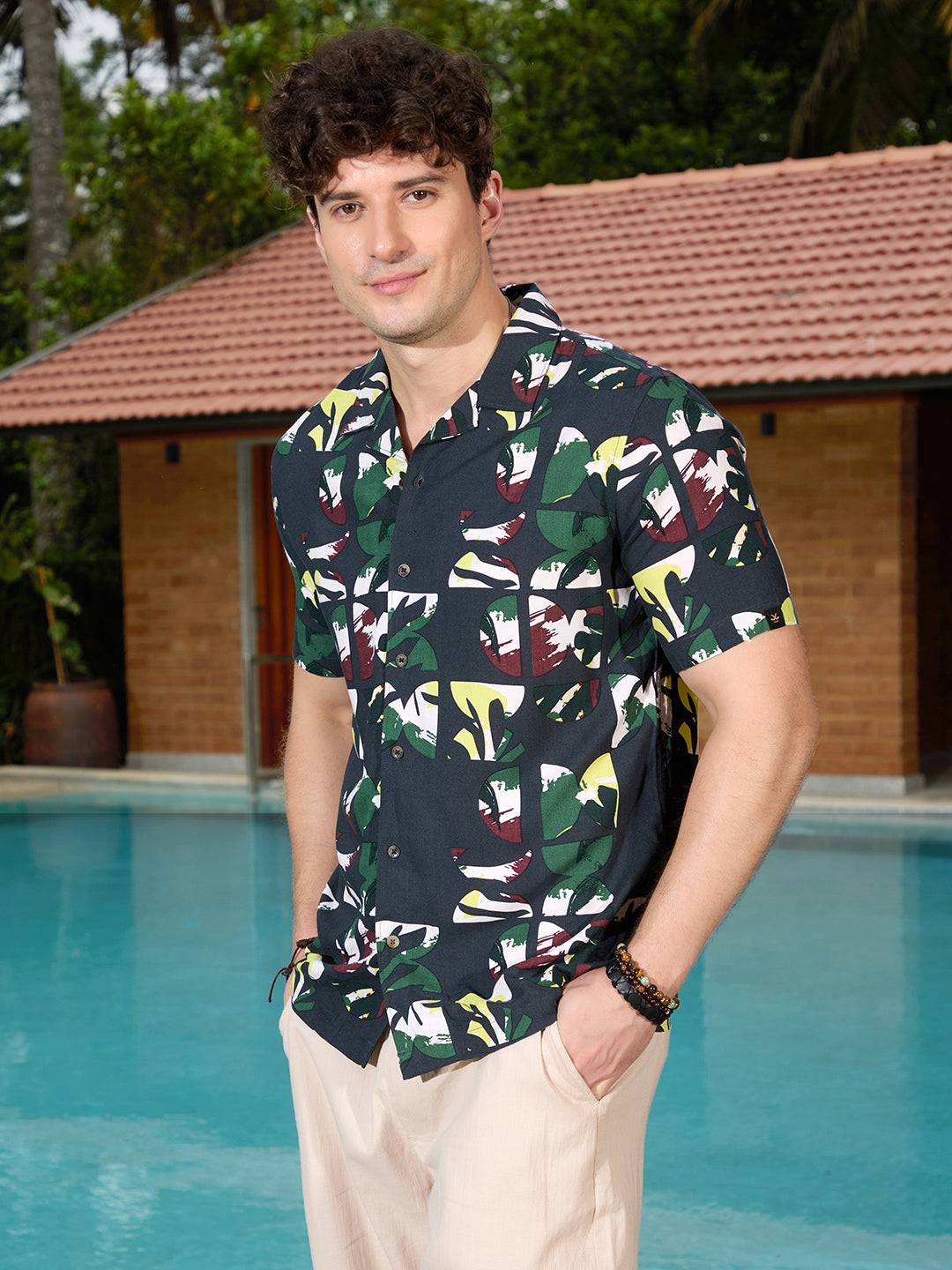 Fluid AOP Viscose Shirt | Black