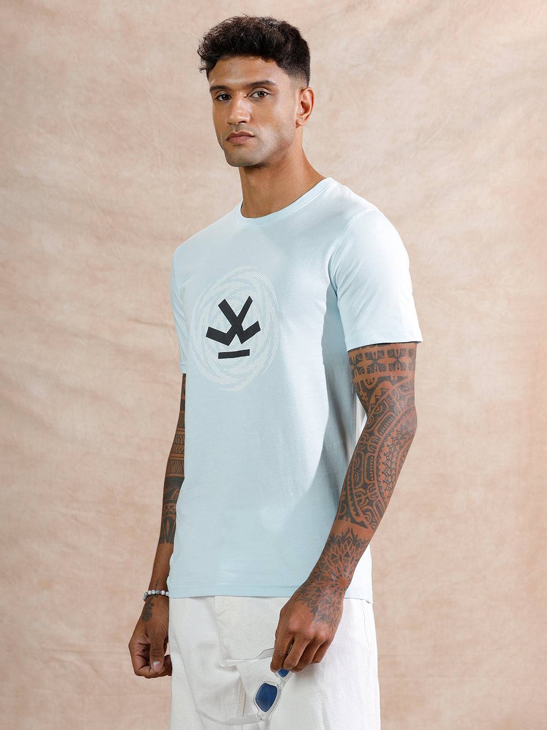 Spiral Circles Logo Printed T-Shirt | Blue