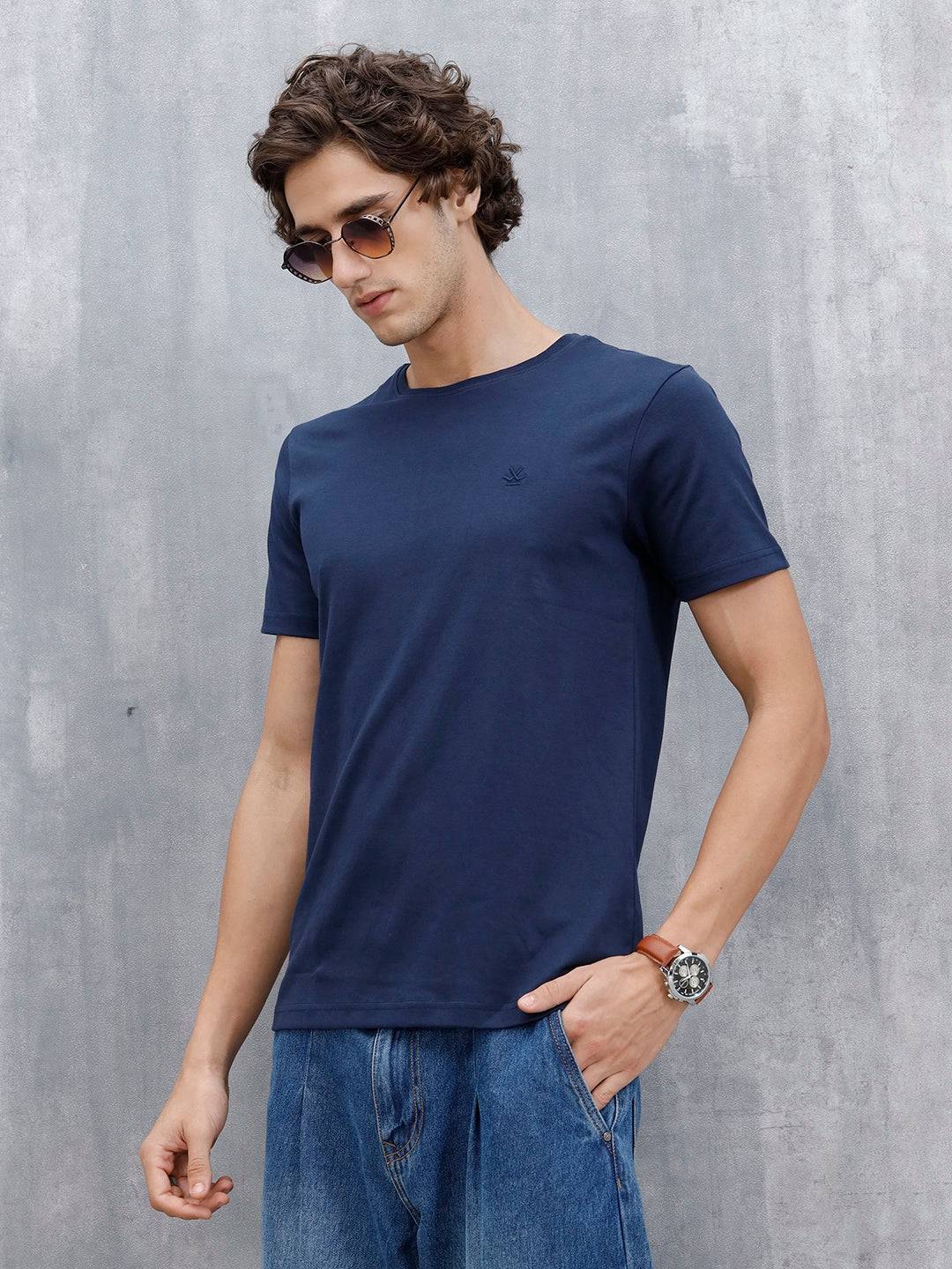 Men's Solid Casual Slim Fit T-Shirt  | Navy Blue