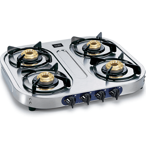Glen Cooktop, ONYX 4BB BK CI, 4 Burner Auto Manual Ignition Glass Top Brass Burner 2 Medium + 1 small + High Flame Gas Stove (Black) Buy only at ₹6699