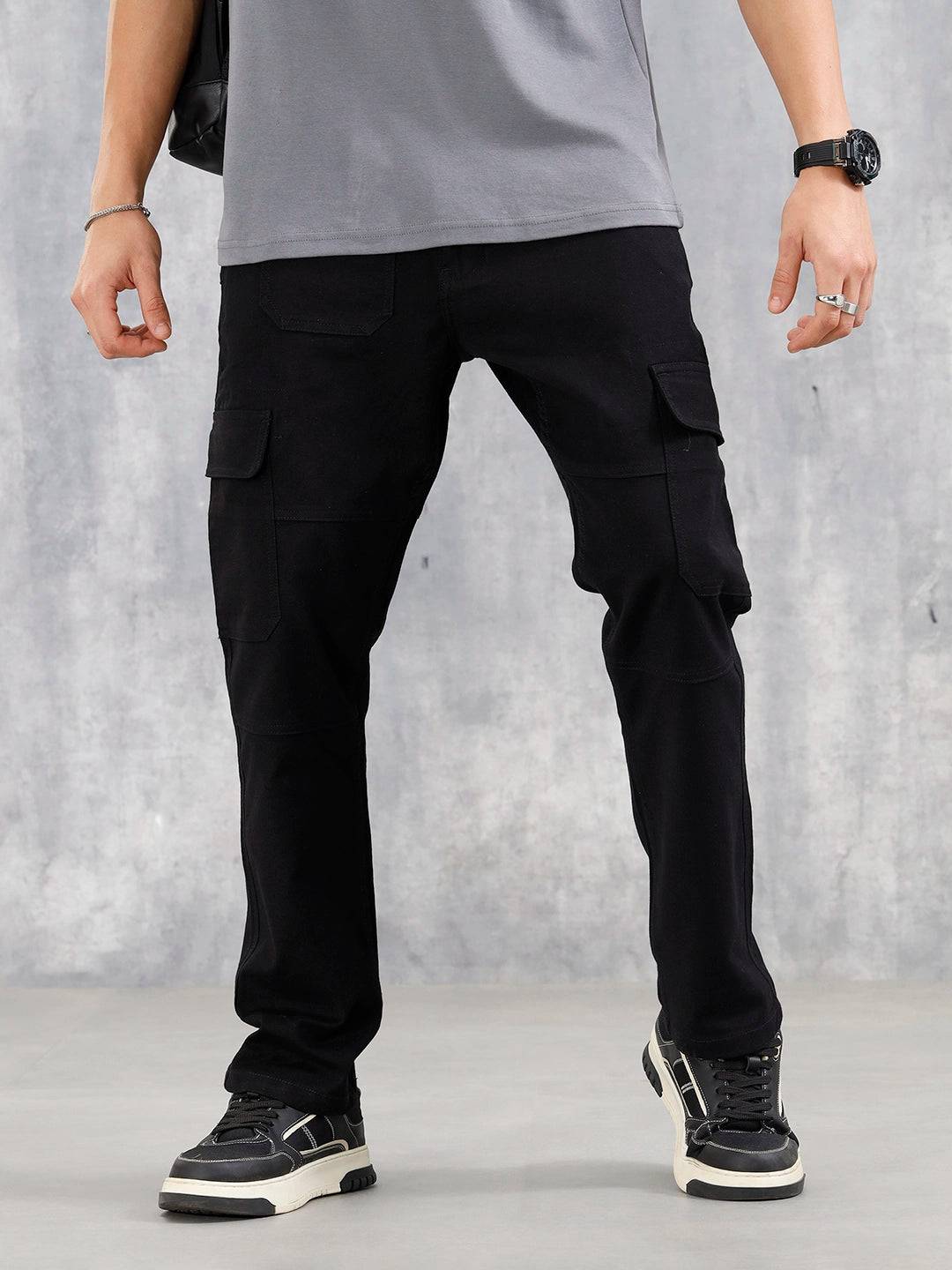 Men’s Solid Cargo Trousers | Black