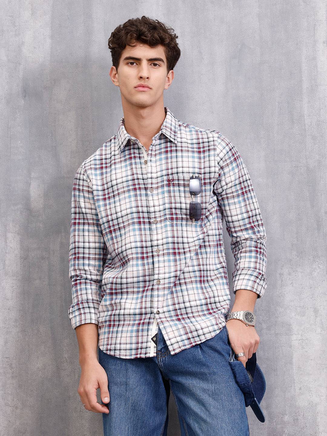 Slim Fit Check Shirt In Special Slub Weave | Wine