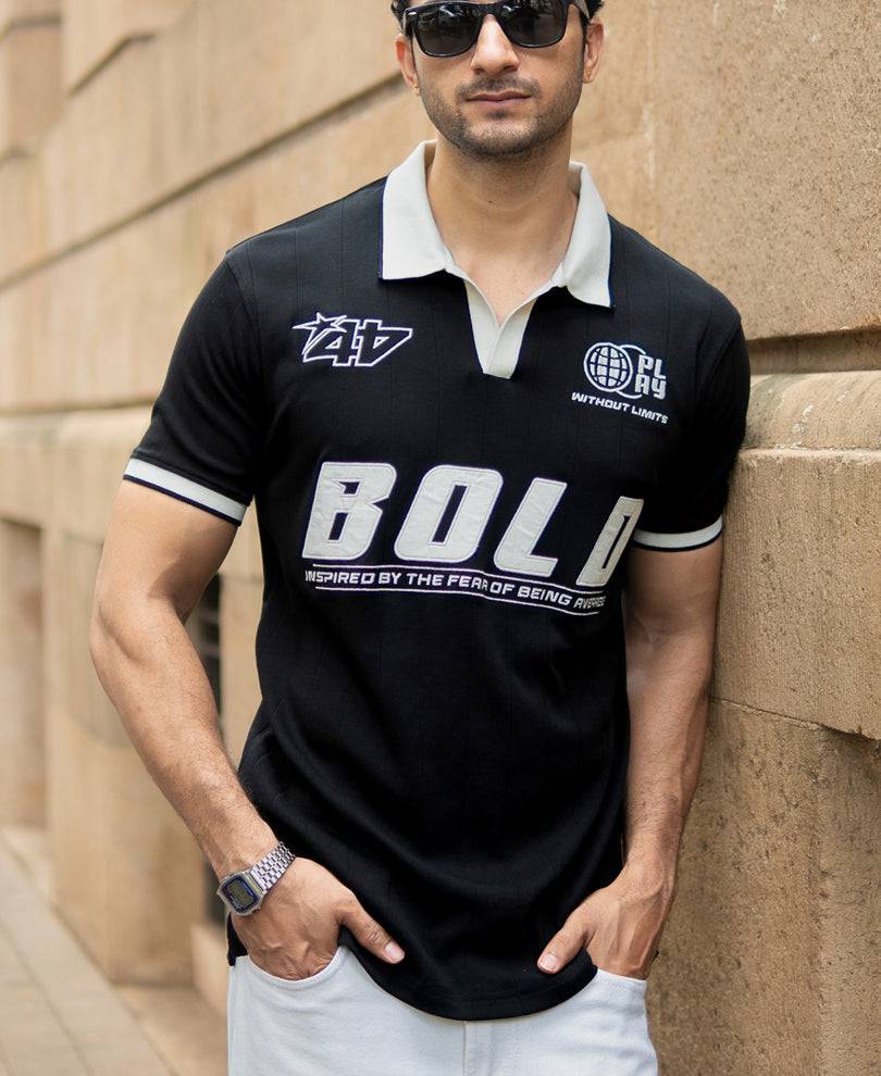 Black Contrast Embroidery T-Shirt Buy @ ₹999