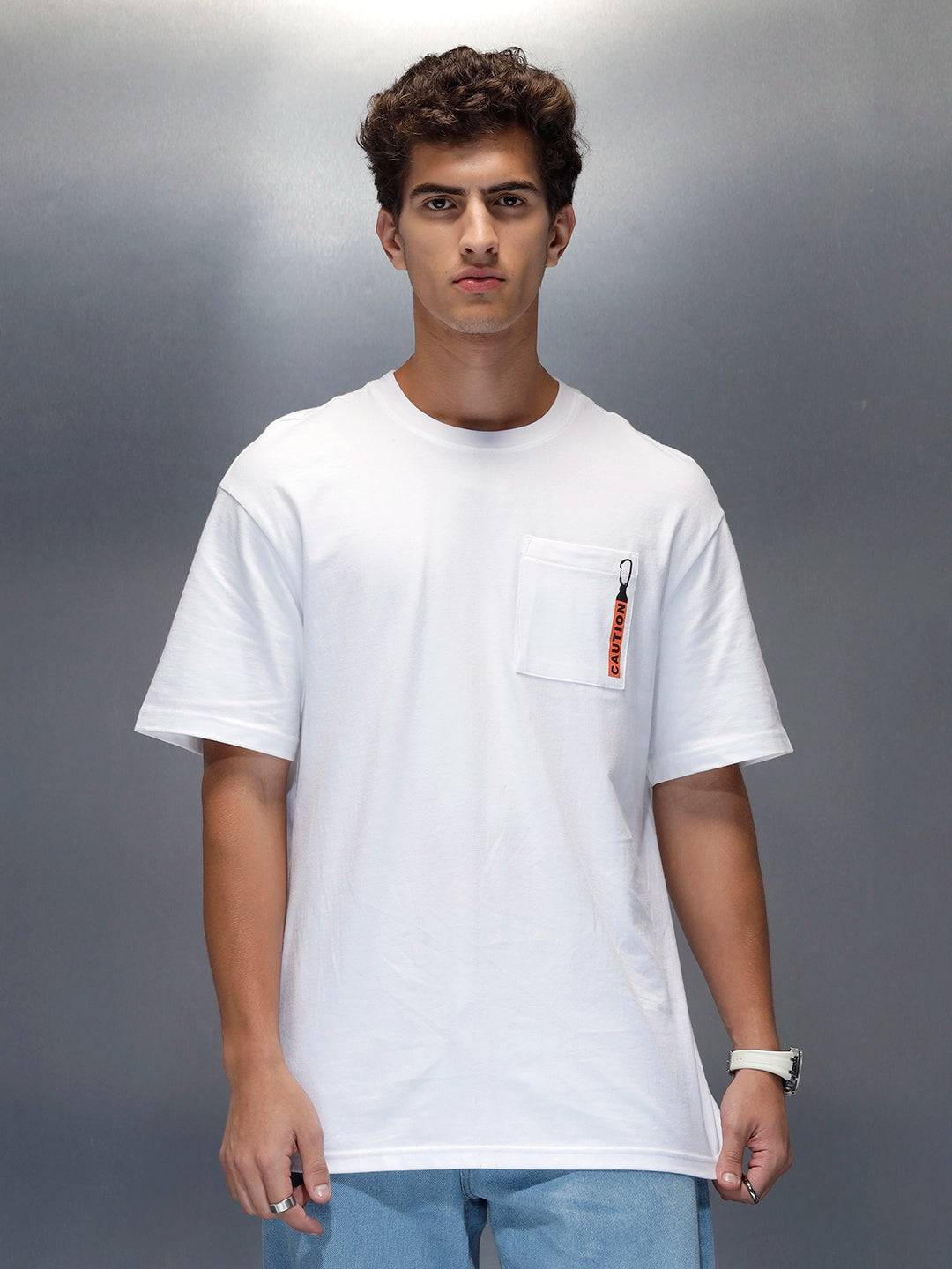 Men's Oversized Pocket Printed Graphic T-shirt | White