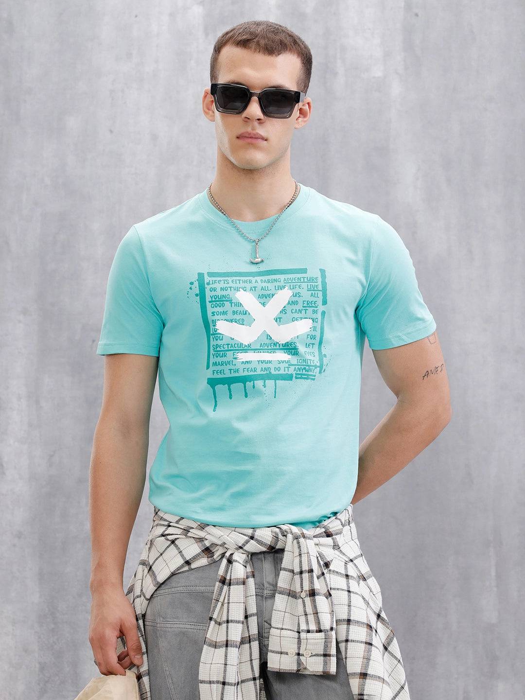 Logo Placement Printed T-Shirt | Light Blue