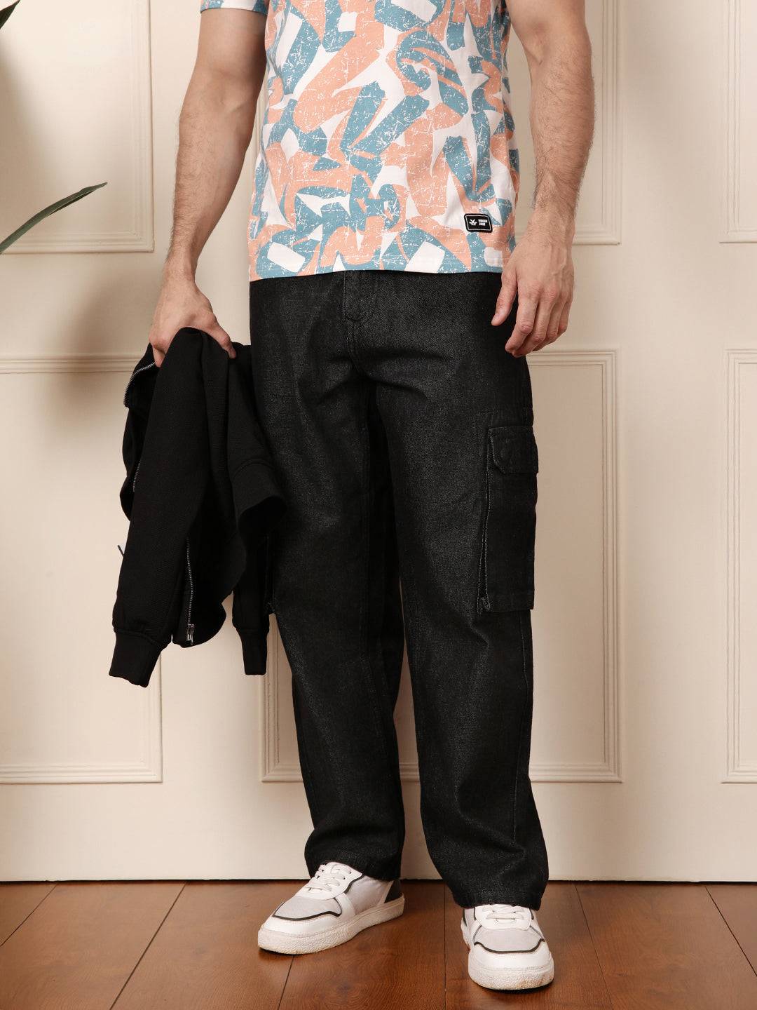 Loose Fit Utility Denim Cargo | Black