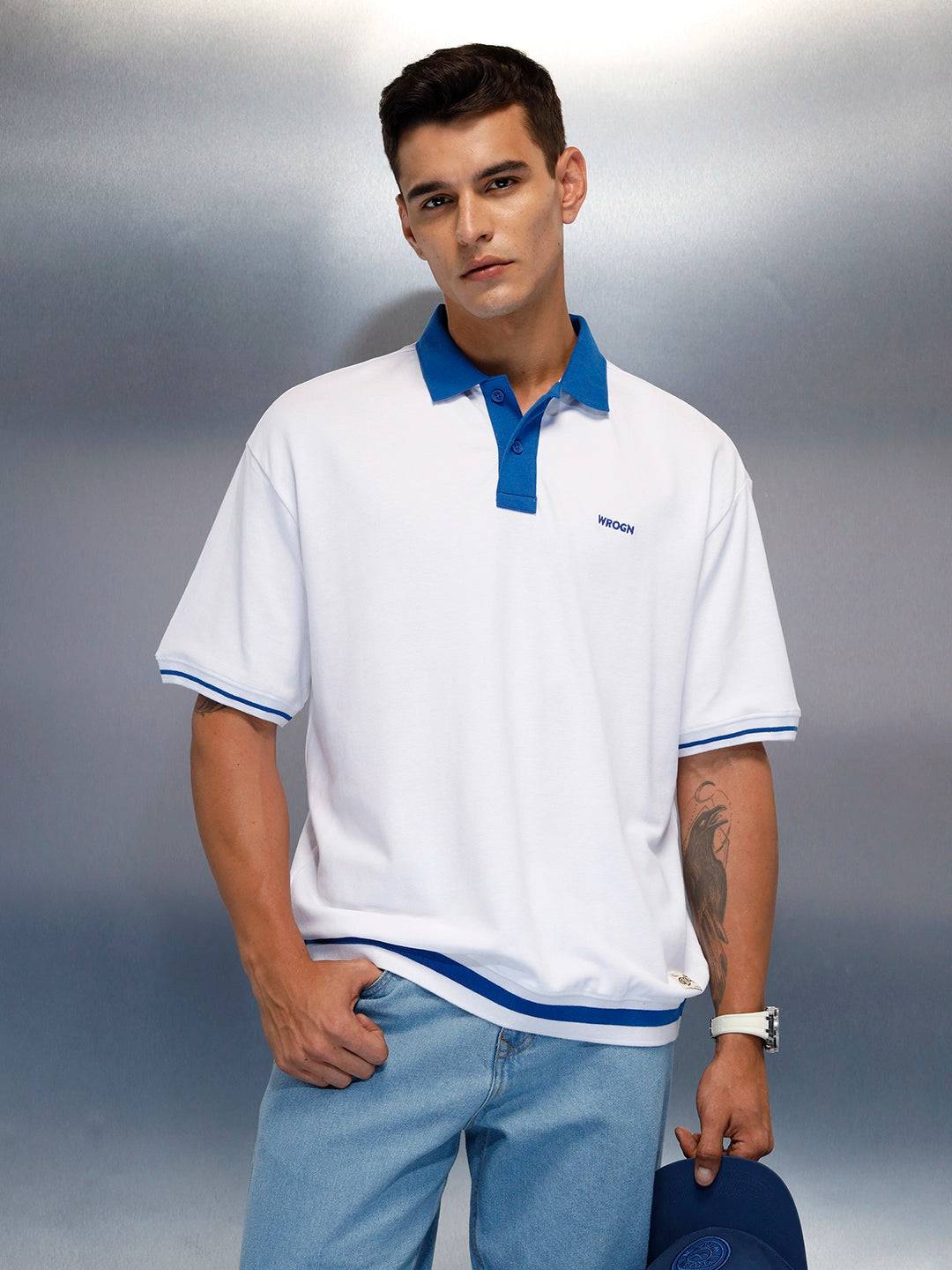 Men's Casual Oversized Fit Polo T-Shirt | White